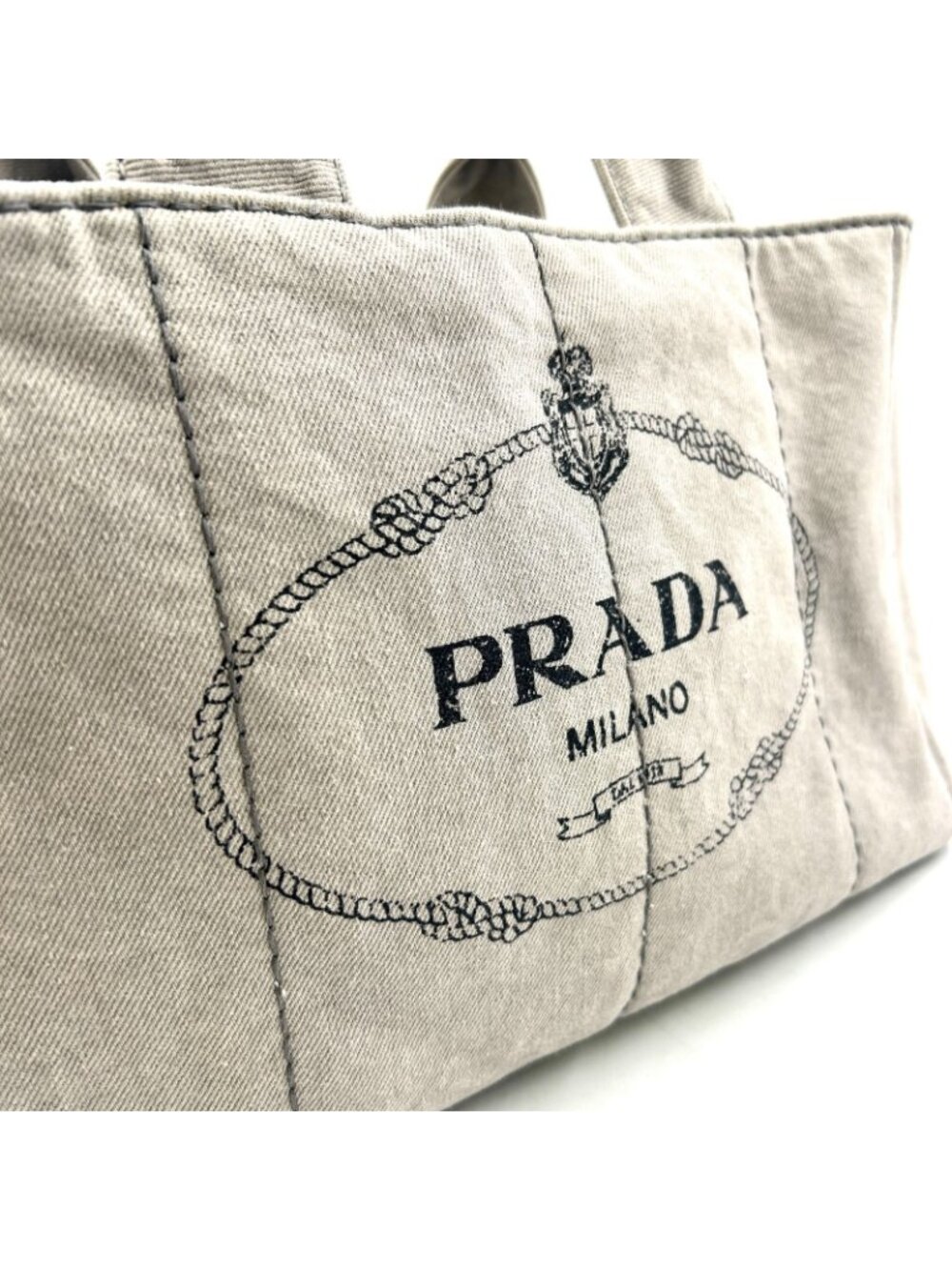 Prada Canapa Denim Canvas Light Gray Tote Silver - Picture 8 of 15